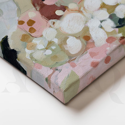 Pastel Floral Abstract Canvas Artwork in Pink, Sage and Cream