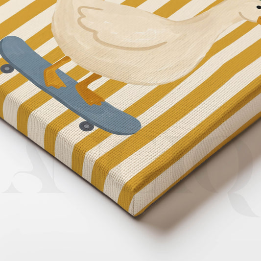 Cool Skateboarding Goose with Green Cap Kids Room Canvas Artwork
