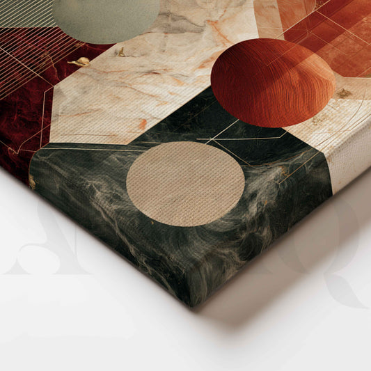 Earthy Marble and Wood Geometric Abstract Canvas Artwork