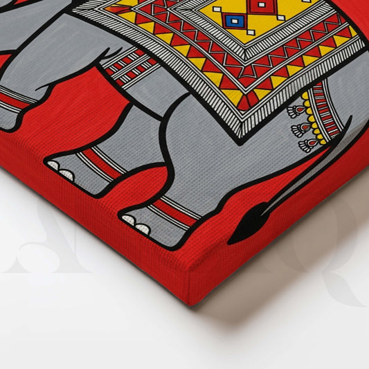 Traditional Decorated Elephant Madhubani Canvas Artwork