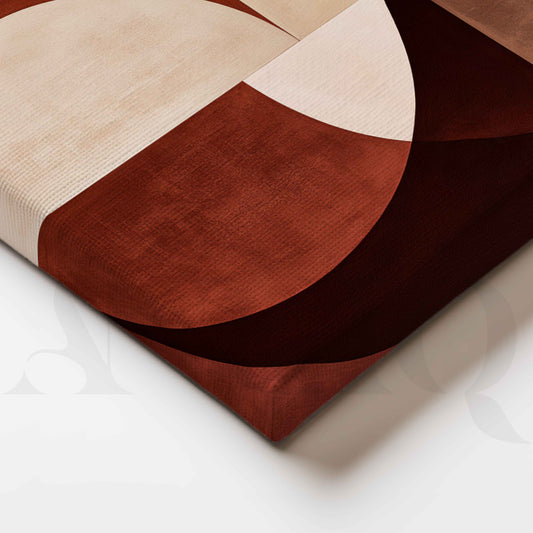 Terracotta and Cream Interlocking Circles Abstract Canvas Artwork