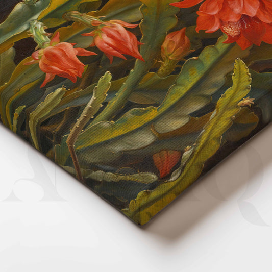 Vintage Red Cactus Bloom Canvas Artwork for Entryway/Hallway