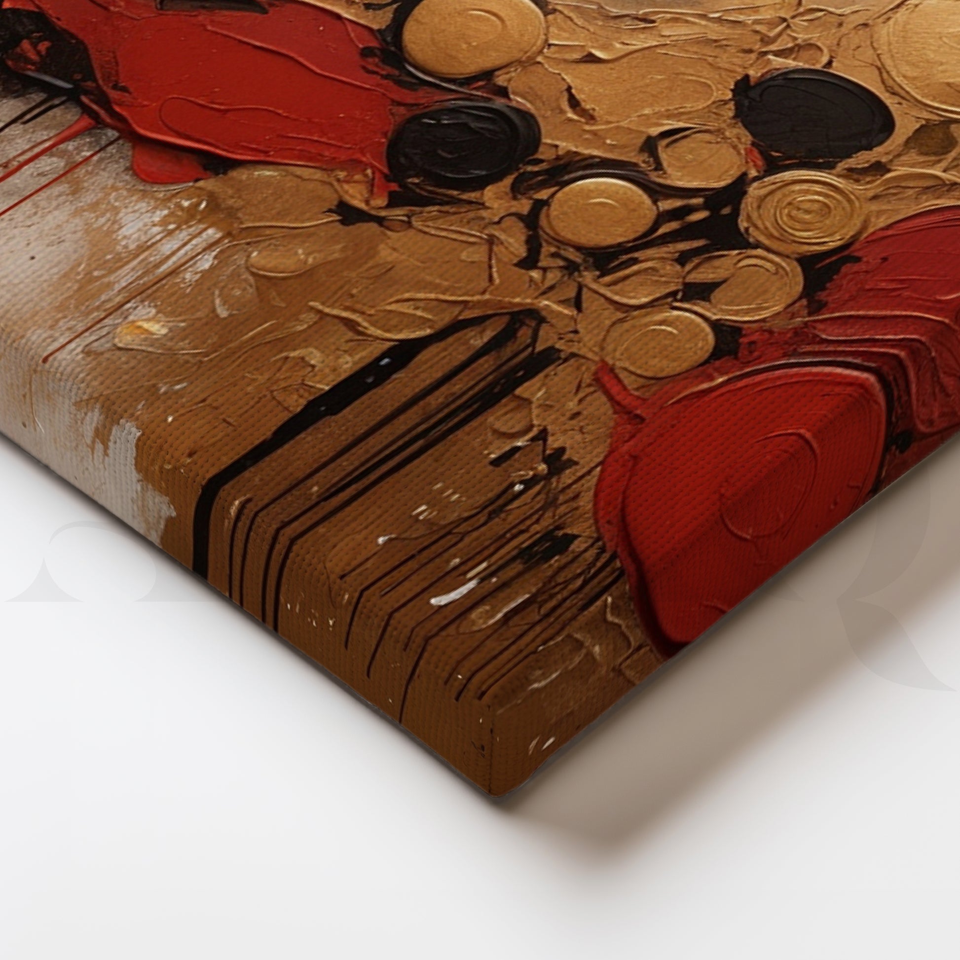 Premium Gold & Red Abstract Textured Canvas for Living Room