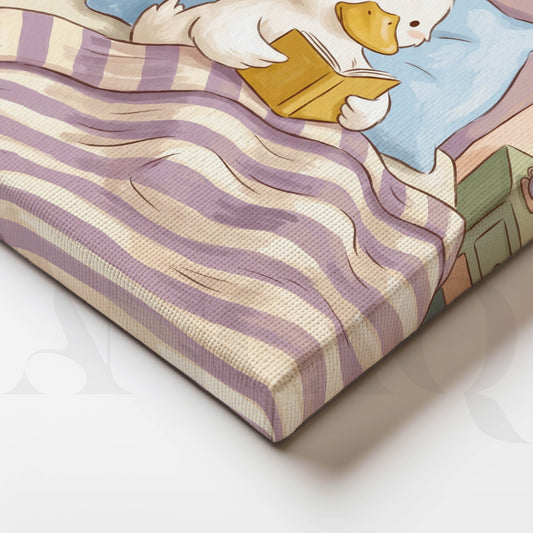 Cute Duck Reading Bedtime Story Kids Nursery Canvas Artwork