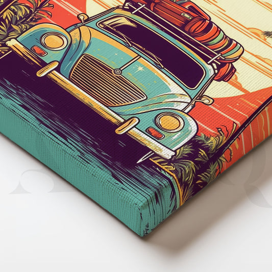 Vintage Beach Car Canvas Wall Artwork (Ready to Ship)