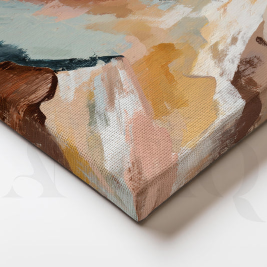 Abstract Mountain Landscape Canvas Artwork in Beige, Blue and Earthy Tones