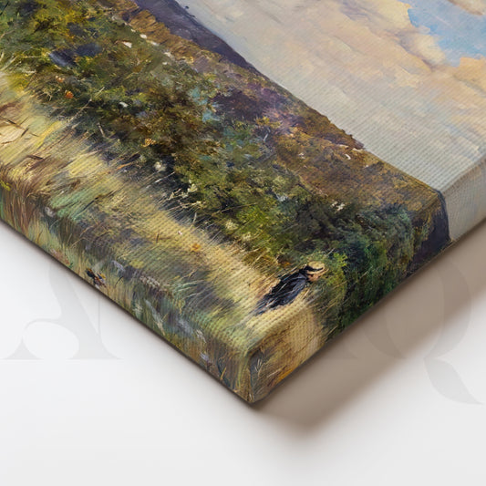 Sunlit Countryside Walk Gallery Wall – Set of 3 Impressionist Landscape Artworks - 18 x 24 Inches for Living Room