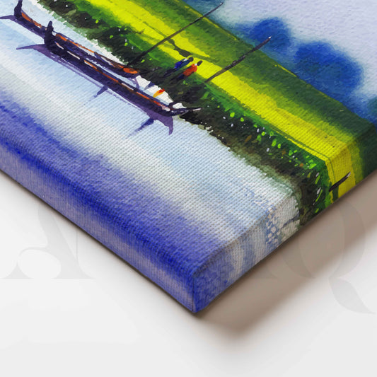 Riverside Boat Landscape Canvas Artwork