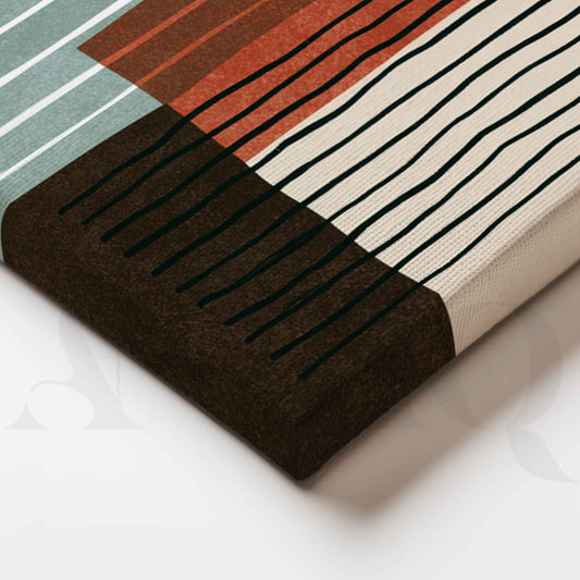 Terracotta Sun and Minimalist Linear Abstract Canvas Artwork