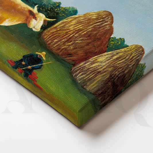 Pastoral Countryside with Cow Folk Art Canvas Artwork