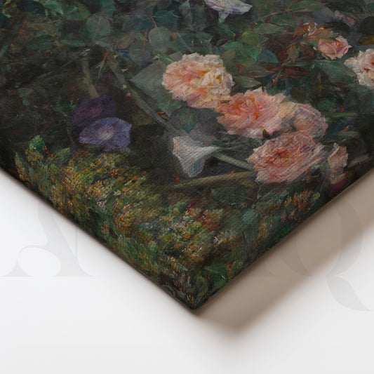 Moody Rose Garden Floral Canvas Artwork for Bedroom Wall