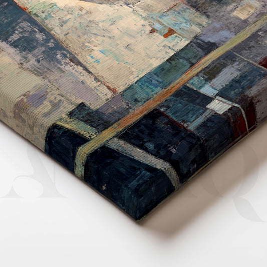 Urban Blue and Beige Abstract Canvas Artwork