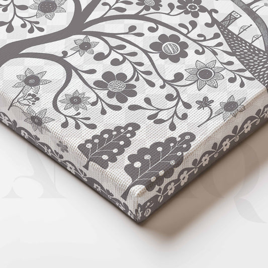 Close-up Detail Floral Tree of Life Folk Canvas Artwork