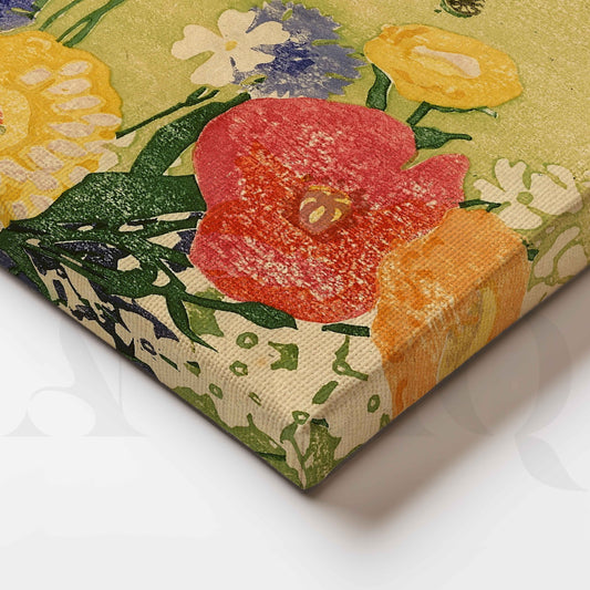Modern Floral Block Print Canvas Artwork for Stylish Bedroom