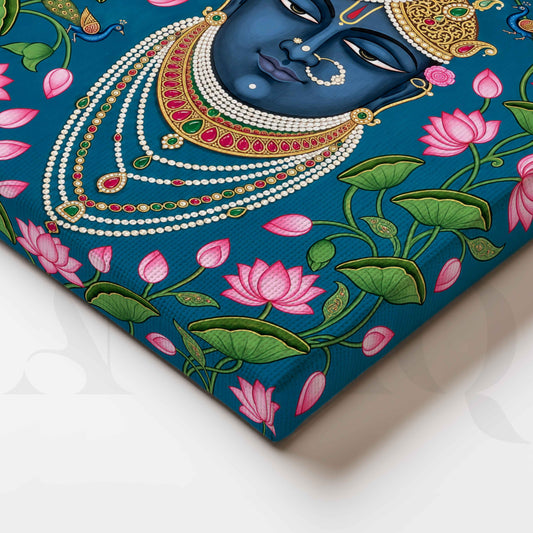 Shrinathji with Pink Lotus Flowers Traditional Pichwai Artwork