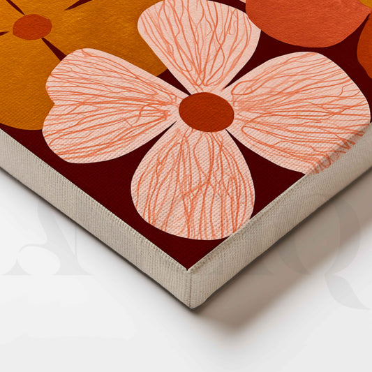 Retro Floral Abstract in Burnt Orange and Burgundy Canvas Artwork