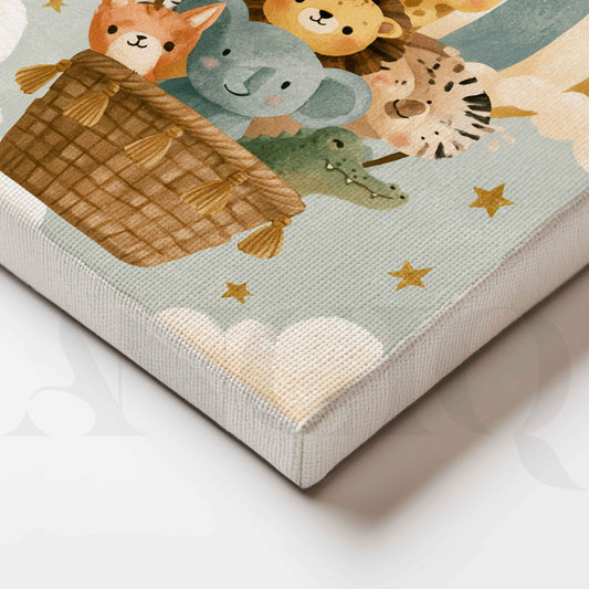 Safari Animals Hot Air Balloon Adventure Kids Room Canvas Artwork