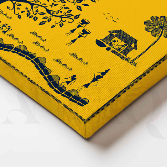 Close-up Detail Warli Tree of Village Life Canvas Artwork