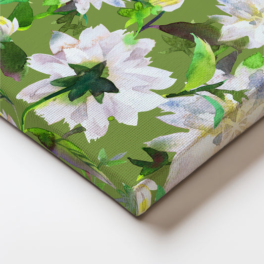 Delicate White Blossoms on Lush Green Canvas
