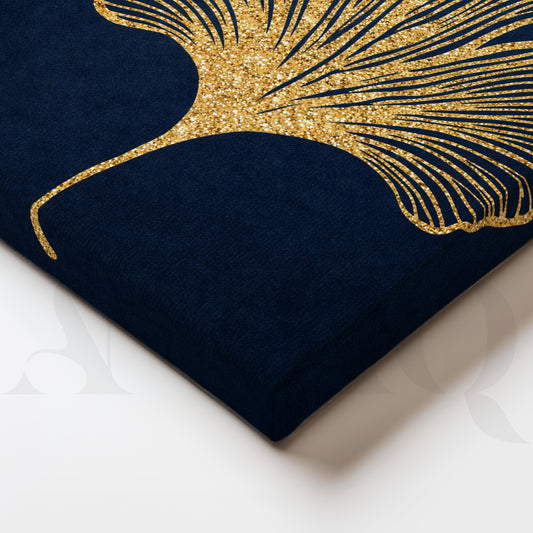 Royal Ginkgo Gold on Midnight Gallery Wall – Set of 3 Botanical Artworks - 18 x 24 Inches for Living Room