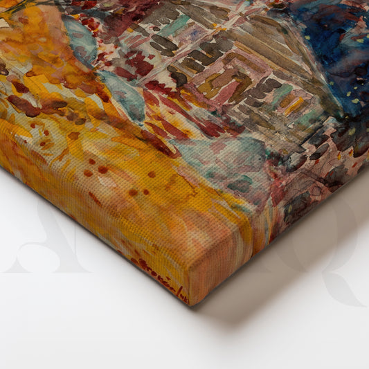 Autumn Cabin Hillside Canvas Artwork