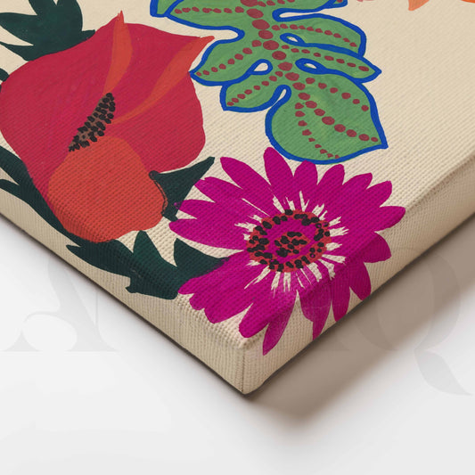 Bold Tropical Floral Canvas Artwork for Stylish Bedroom