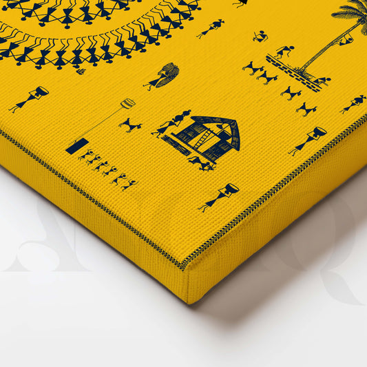 Close-up Detail Warli Celebration of Village Life Canvas Artwork
