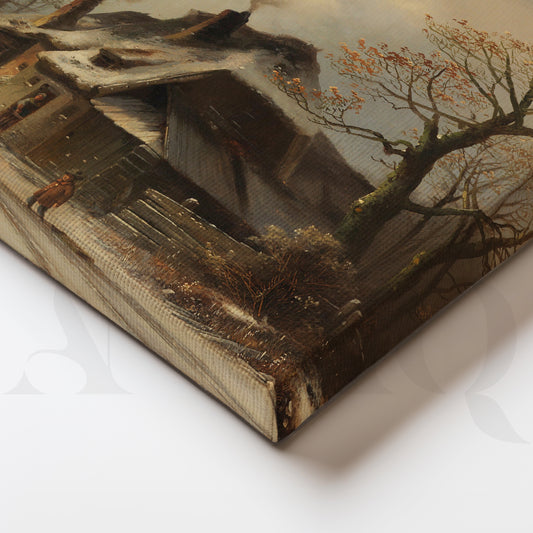 Rustic Winter Village Road Canvas Artwork