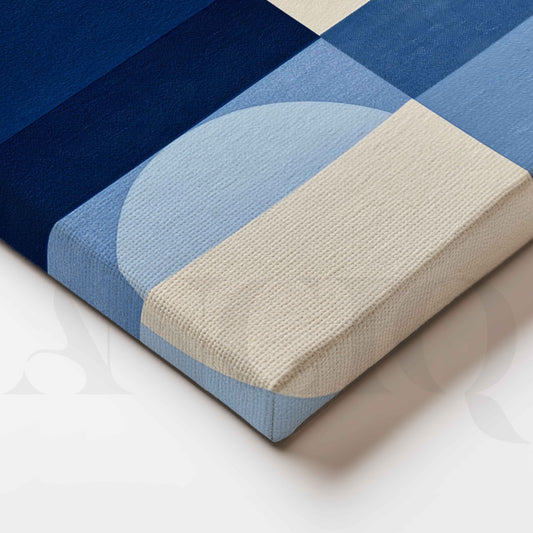 Navy Blue and Powder Blue Minimalist Geometric Abstract Canvas Artwork