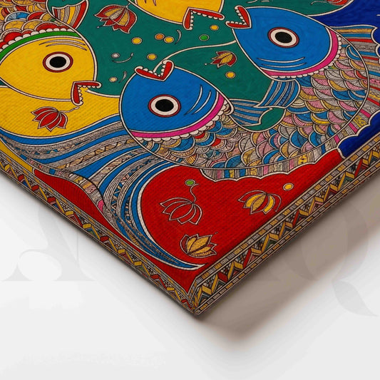 Colourful Fish Motif Madhubani Canvas Artwork