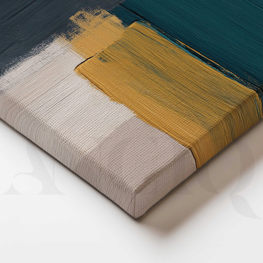 Teal Mustard and Charcoal Geometric Abstract Canvas Artwork