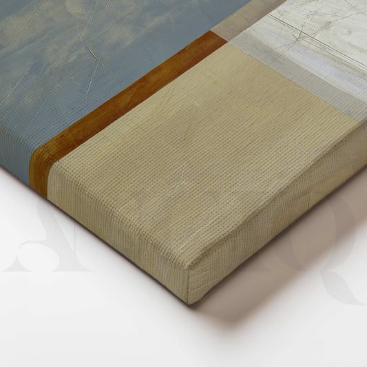 Modern Geometric Abstract Canvas Artwork in Grey, Blue and Beige Tones