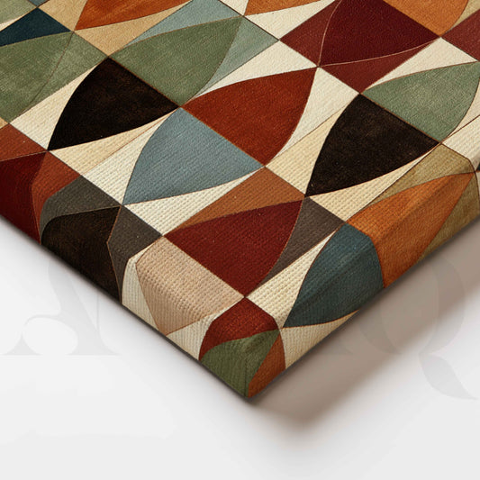 Earthy Multicolour Geometric Leaf Pattern Abstract Canvas Artwork