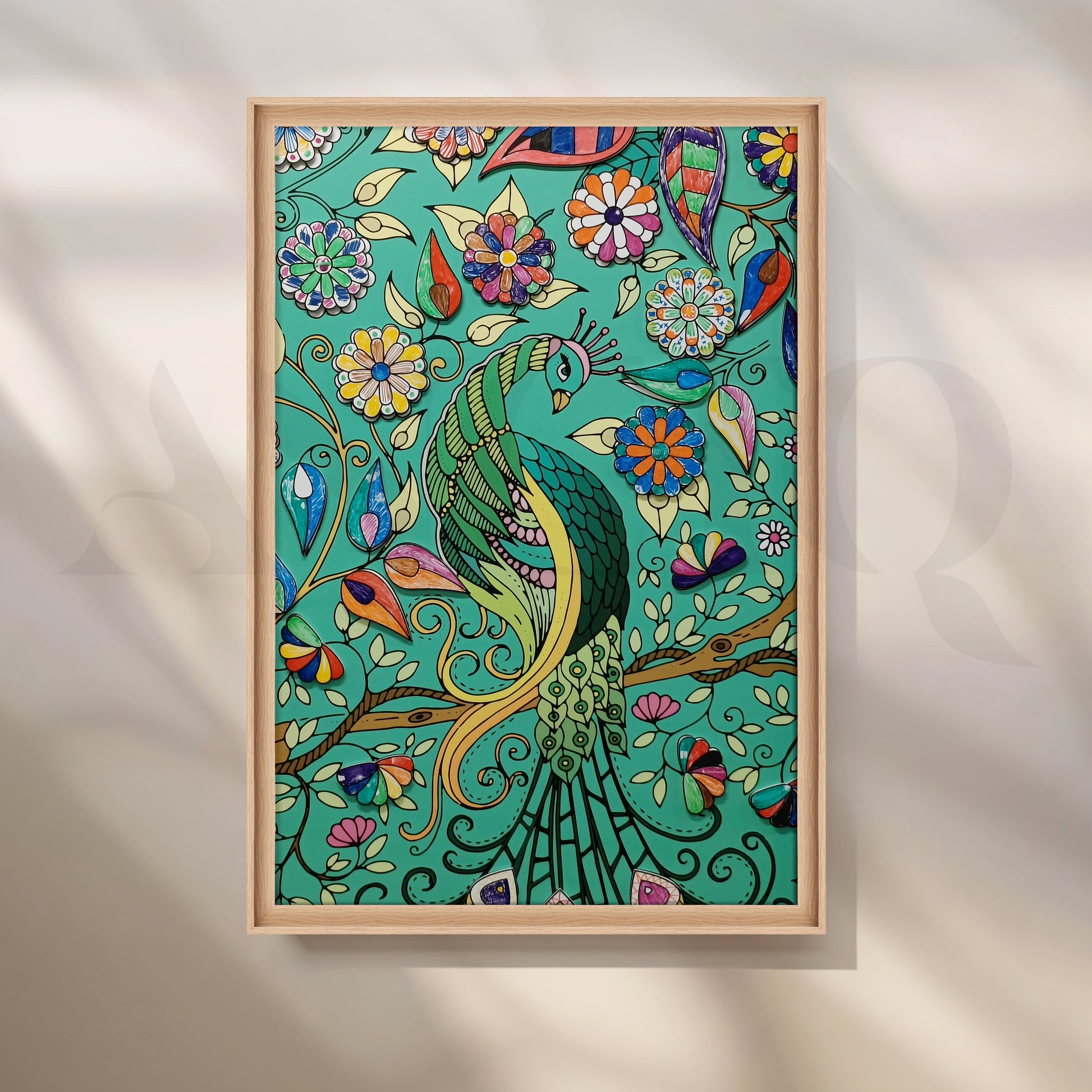 Emerald Peacock Garden Canvas Artwork for Office/Study Room