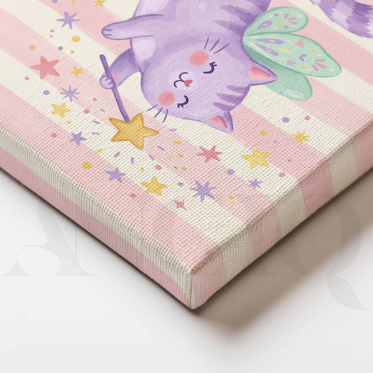 Magical Purple Fairy Cat with Star Wand Kids Room Canvas Artwork