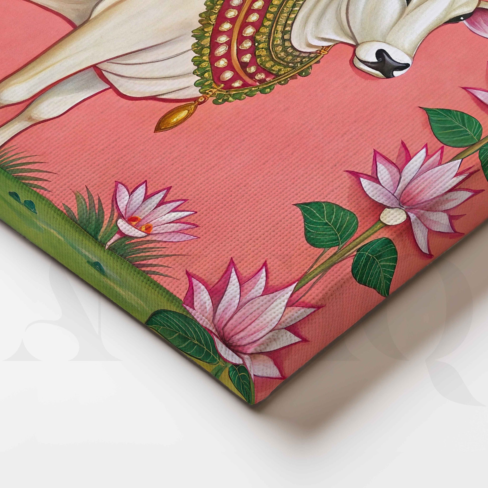 Lotus Framed Sacred Cow Canvas Artwork for Stylish Bedroom