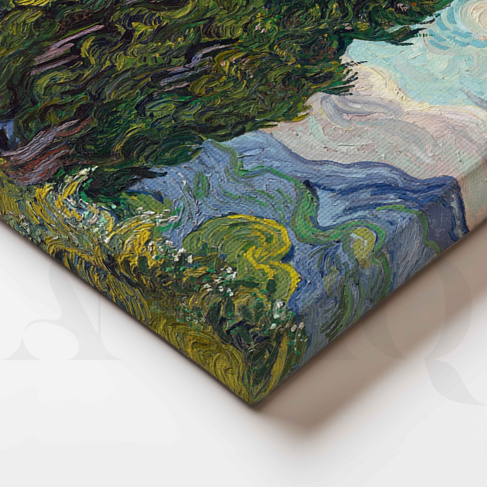 Impressionist Cypress Landscape Canvas Artwork for Office/Study Room