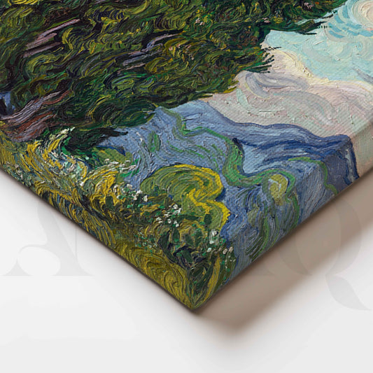 Impressionist Cypress Landscape Canvas Artwork for Office/Study Room