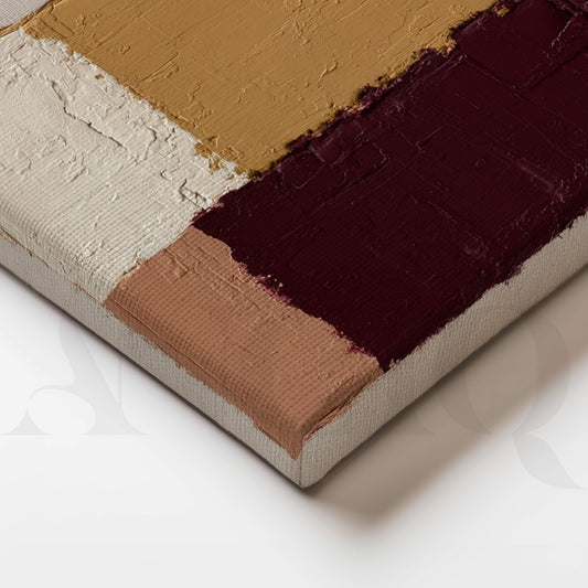 Textured Burgundy and Mustard Abstract Canvas Artwork