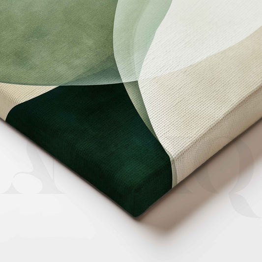 Soft Sage and Forest Green Overlapping Curves Abstract Canvas Artwork