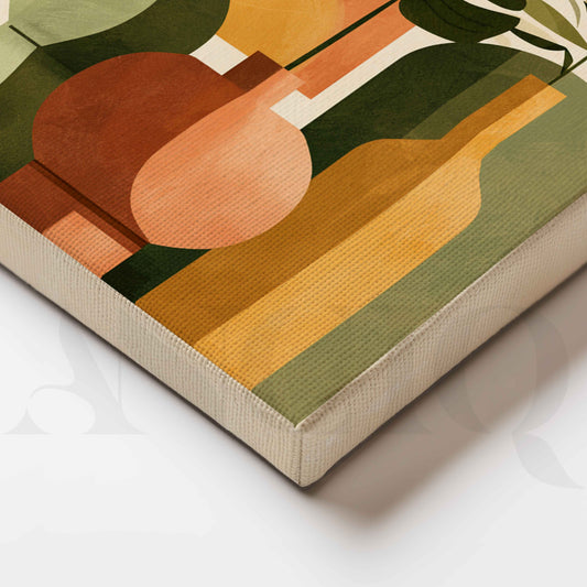 Terracotta Botanical Harmony – Boho Abstract Vase Canvas Artwork
