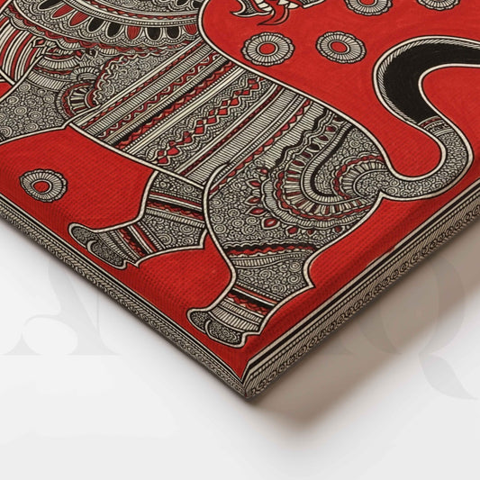 Mythical Lion Traditional Madhubani Canvas Artwork