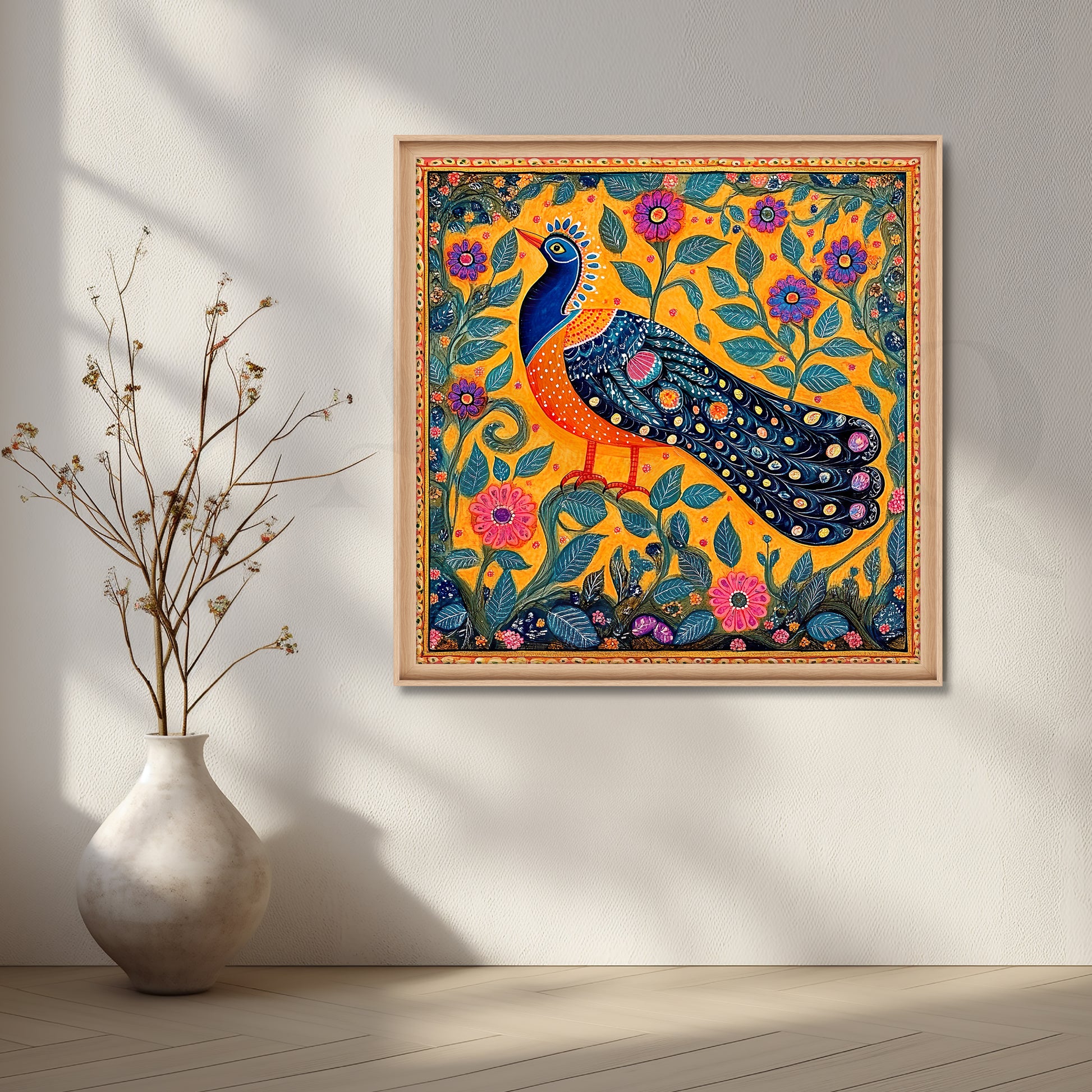 Majestic Peacock in Garden Canvas Artwork for Living Room