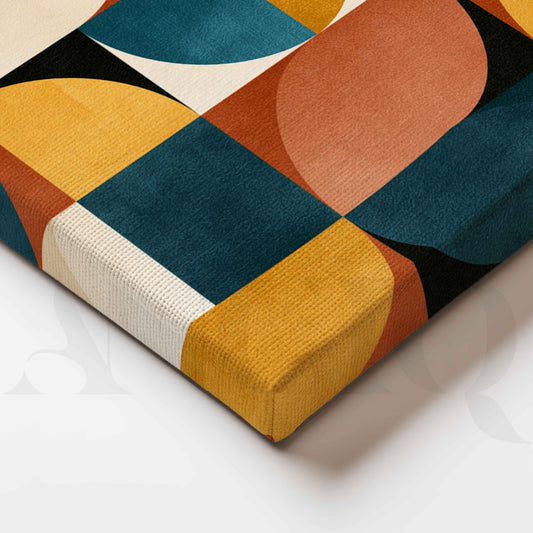 Retro Teal and Mustard Geometric Abstract Canvas Artwork