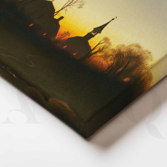 Twilight Countryside Chapel Canvas Artwork