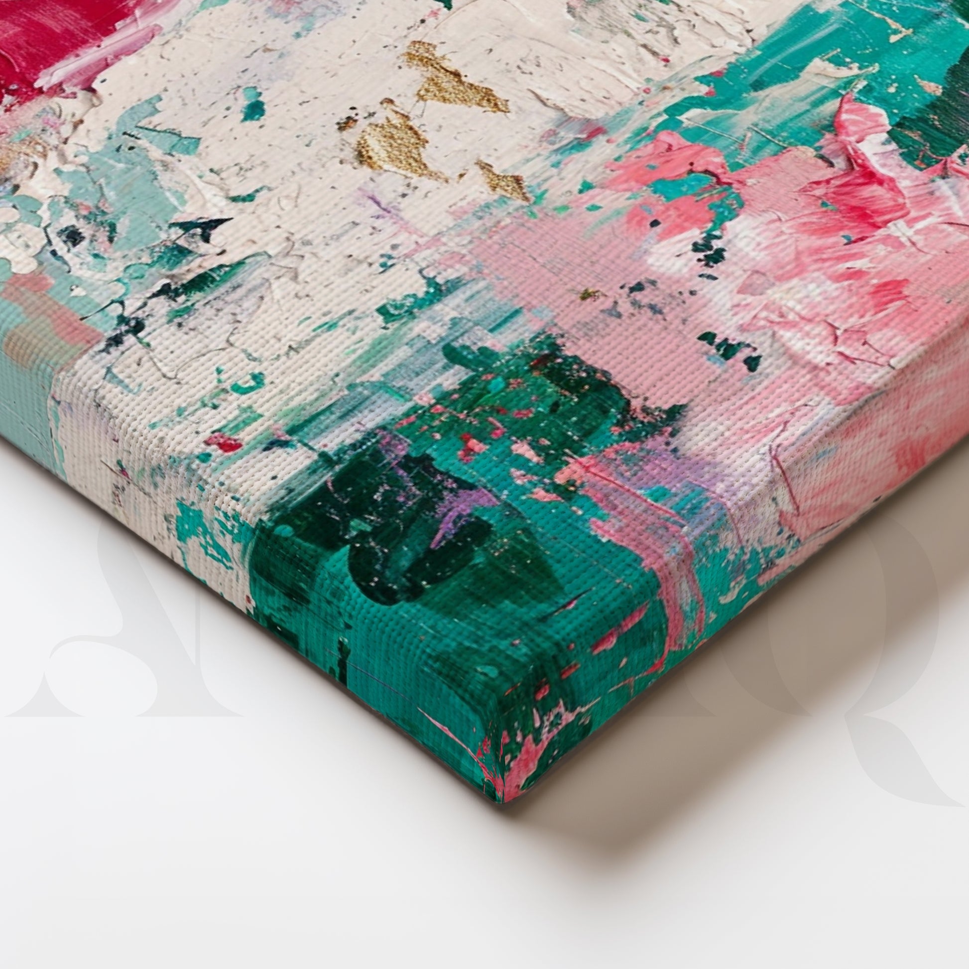 Pink and Teal Abstract Canvas Artwork for Living Room