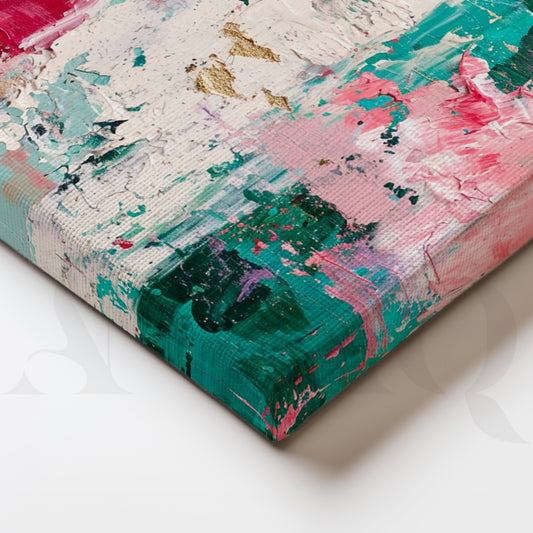 Pink and Teal Abstract Canvas Artwork for Living Room