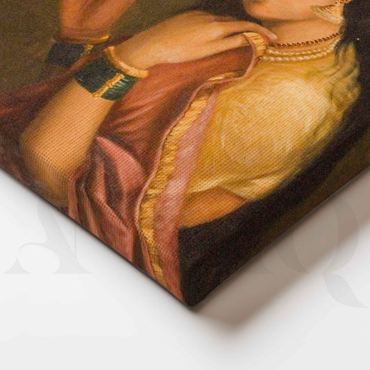 Woman Holding a Fruit by Raja Ravi Varma Canvas Artwork