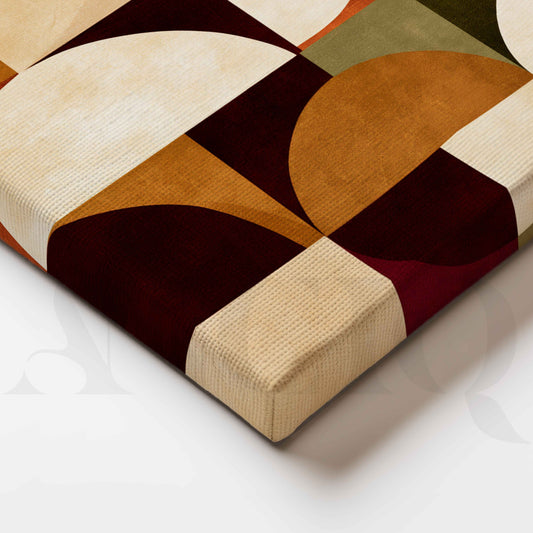 Terracotta and Olive Green Retro Geometric Abstract Canvas Artwork