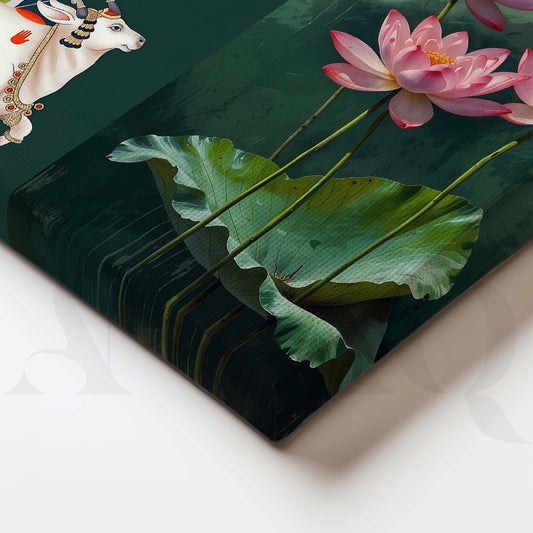 Close-up Detail Lotus and Sacred Cow Botanical Canvas Artwork